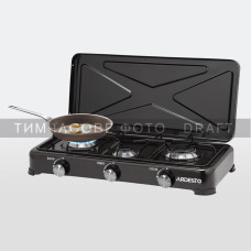 ARDESTO Gas Cooktop GTC-NS3013B, gas type LPG, 3 alum. burners, enamel body, painted grid, top lid, color: black